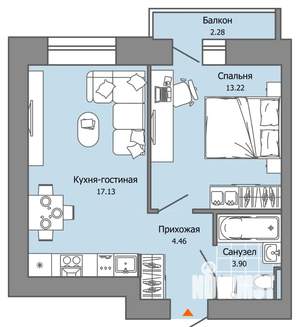 1-к квартира, вторичка, 39м2, 2/8 этаж
