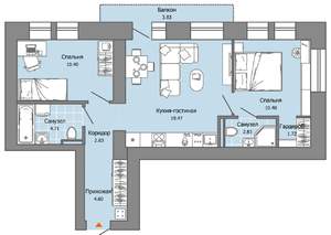 2-к квартира, вторичка, 58м2, 4/8 этаж