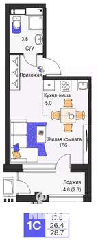 Студия квартира, строящийся дом, 29м2, 9/19 этаж