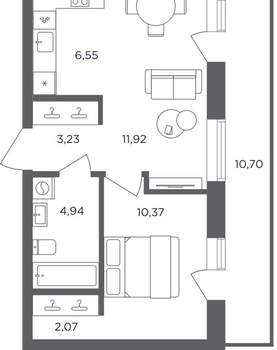 1-к квартира, вторичка, 42м2, 7/10 этаж