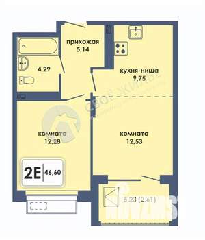 2-к квартира, строящийся дом, 47м2, 6/10 этаж
