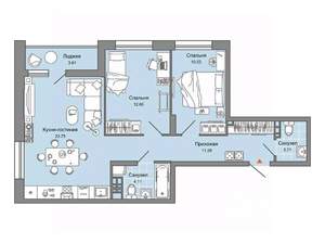 2-к квартира, вторичка, 66м2, 8/15 этаж