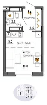 Студия квартира, строящийся дом, 23м2, 24/25 этаж
