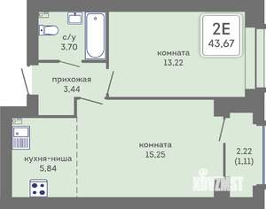 2-к квартира, вторичка, 44м2, 1/7 этаж