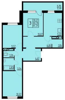 3-к квартира, вторичка, 64м2, 8/10 этаж