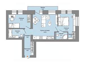 2-к квартира, вторичка, 61м2, 5/8 этаж