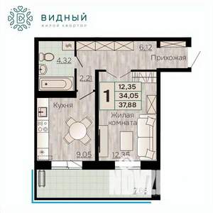1-к квартира, вторичка, 38м2, 7/8 этаж