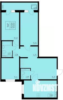 3-к квартира, строящийся дом, 83м2, 8/10 этаж