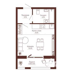 Студия квартира, вторичка, 28м2, 6/10 этаж