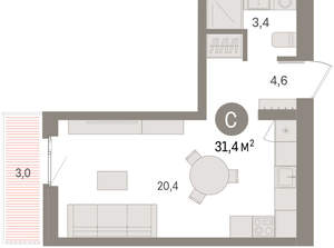 Студия квартира, вторичка, 31м2, 3/11 этаж