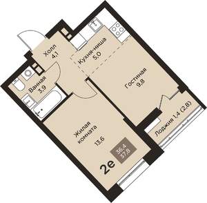 2-к квартира, вторичка, 38м2, 5/9 этаж
