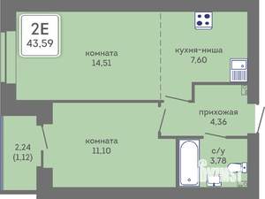 2-к квартира, вторичка, 44м2, 6/7 этаж