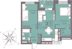 3-к квартира, вторичка, 61м2, 14/22 этаж