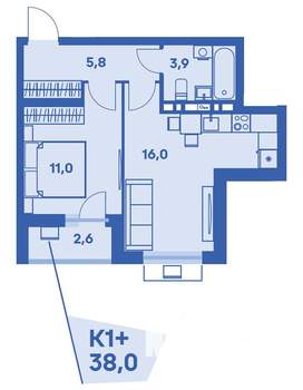 1-к квартира, вторичка, 38м2, 8/8 этаж