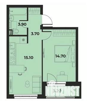 2-к квартира, вторичка, 39м2, 6/15 этаж