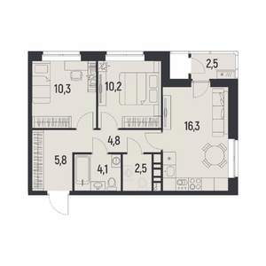 2-к квартира, вторичка, 55м2, 8/12 этаж