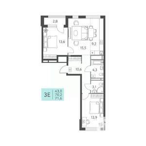 3-к квартира, вторичка, 72м2, 6/22 этаж