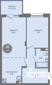 2-к квартира, вторичка, 51м2, 1/26 этаж