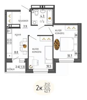 2-к квартира, строящийся дом, 43м2, 21/25 этаж