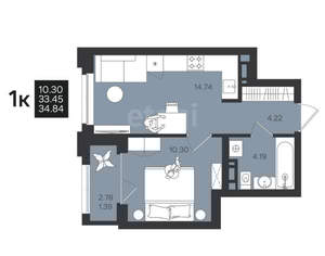 1-к квартира, вторичка, 35м2, 2/25 этаж