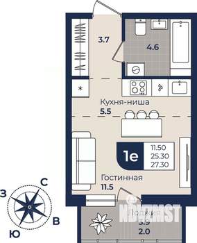 Студия квартира, вторичка, 27м2, 2/10 этаж
