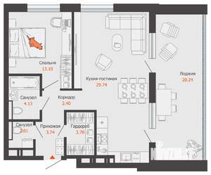 1-к квартира, вторичка, 69м2, 12/16 этаж