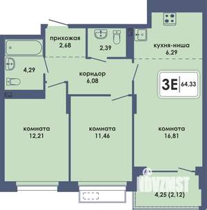 3-к квартира, вторичка, 64м2, 4/10 этаж