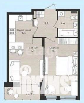 1-к квартира, вторичка, 46м2, 4/6 этаж