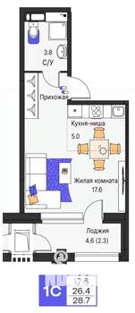 Студия квартира, строящийся дом, 29м2, 19/19 этаж