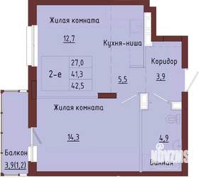 1-к квартира, строящийся дом, 45м2, 4/9 этаж