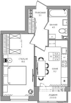 1-к квартира, вторичка, 37м2, 2/22 этаж