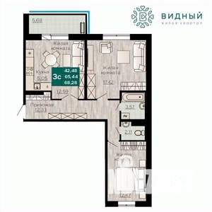 3-к квартира, вторичка, 68м2, 2/8 этаж