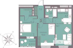 3-к квартира, вторичка, 62м2, 14/22 этаж