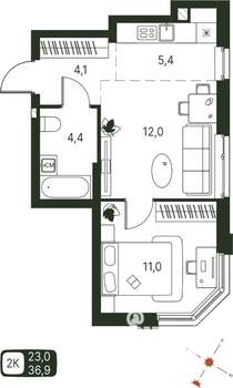 Студия квартира, строящийся дом, 37м2, 2/20 этаж