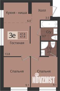 3-к квартира, вторичка, 48м2, 2/4 этаж