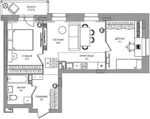 3-к квартира, вторичка, 54м2, 5/9 этаж