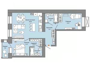 2-к квартира, вторичка, 70м2, 6/12 этаж