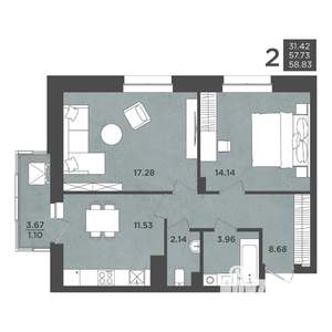 2-к квартира, строящийся дом, 59м2, 6/24 этаж