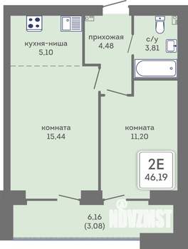 2-к квартира, вторичка, 46м2, 6/7 этаж