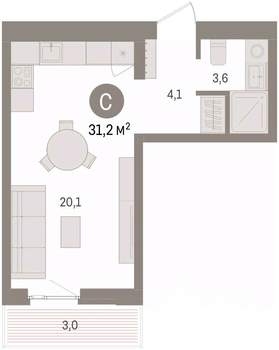 Студия квартира, вторичка, 31м2, 2/11 этаж