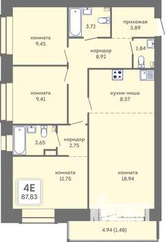 4-к квартира, вторичка, 88м2, 3/7 этаж
