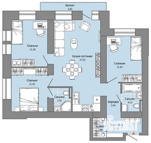 3-к квартира, вторичка, 82м2, 2/9 этаж