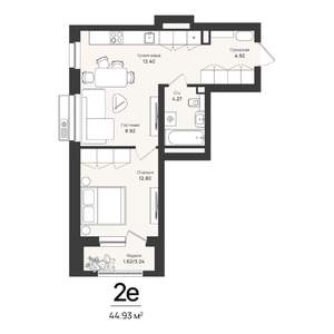 2-к квартира, строящийся дом, 45м2, 3/16 этаж