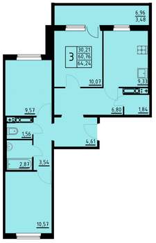 3-к квартира, вторичка, 64м2, 10/10 этаж