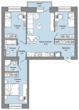 3-к квартира, вторичка, 78м2, 7/8 этаж