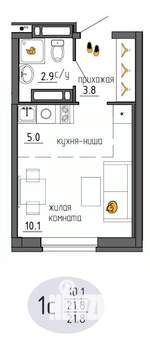 Студия квартира, строящийся дом, 22м2, 24/25 этаж