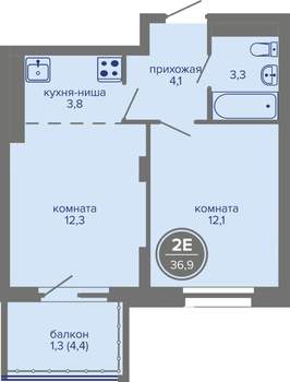 2-к квартира, вторичка, 37м2, 19/26 этаж