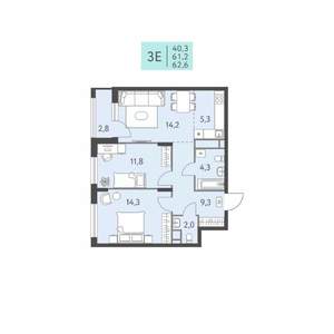 3-к квартира, вторичка, 63м2, 3/22 этаж