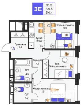 3-к квартира, вторичка, 54м2, 10/25 этаж