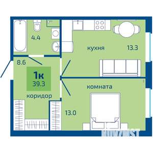 1-к квартира, вторичка, 39м2, 1/10 этаж
